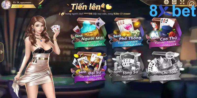 Chơi game đánh bài miễn phí trực tuyến thỏa đam mê tại 8xbet Game bài Tiến lên quen thuộc